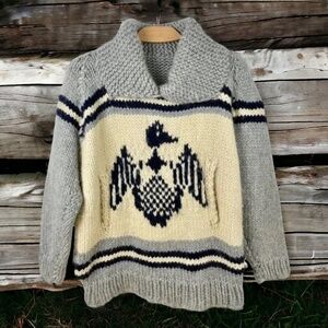 Handmade Unisex 100% Wool Duck Cowichan Pullover Sweater Size L